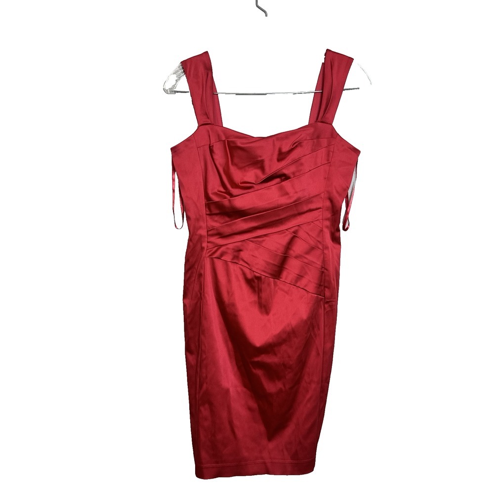 Lauren Ralph Lauren Slip Dress Womens 4 Red Satin Pleated Evening Party/Cocktail